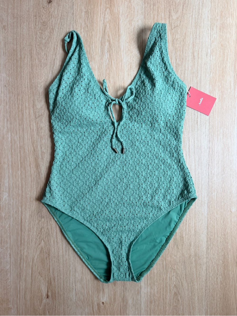Andie Textured Eyelet Green One-Piece Swimsuit Medium